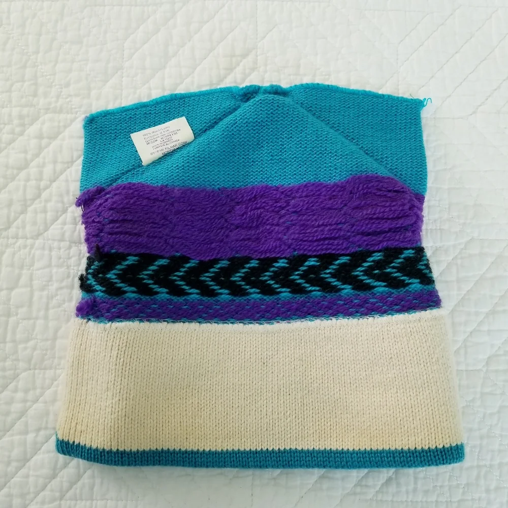 Capello Teal Patterned Wool Ski Winter Hat Made In Canada